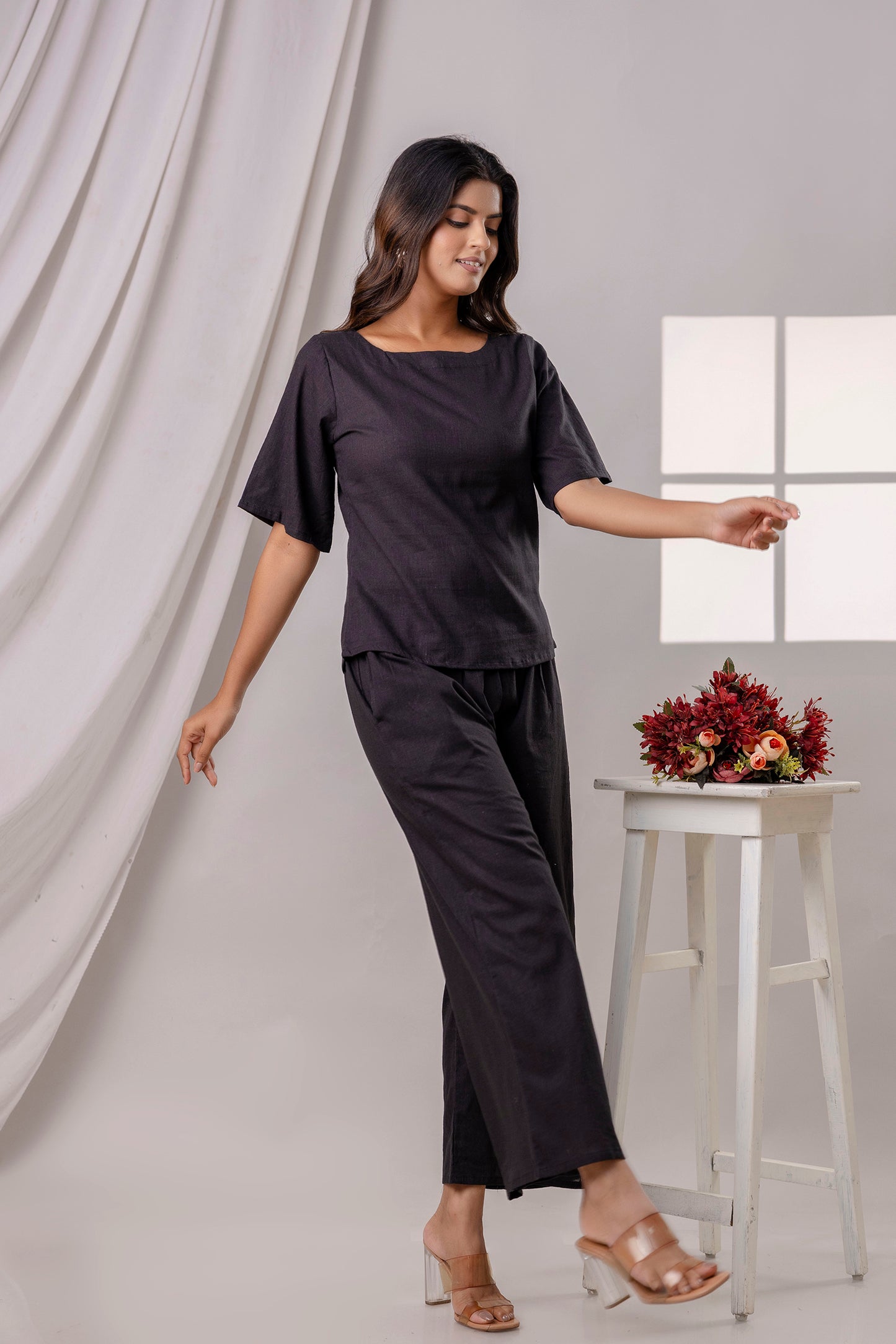 PoshArt Solid Black Co-ord set