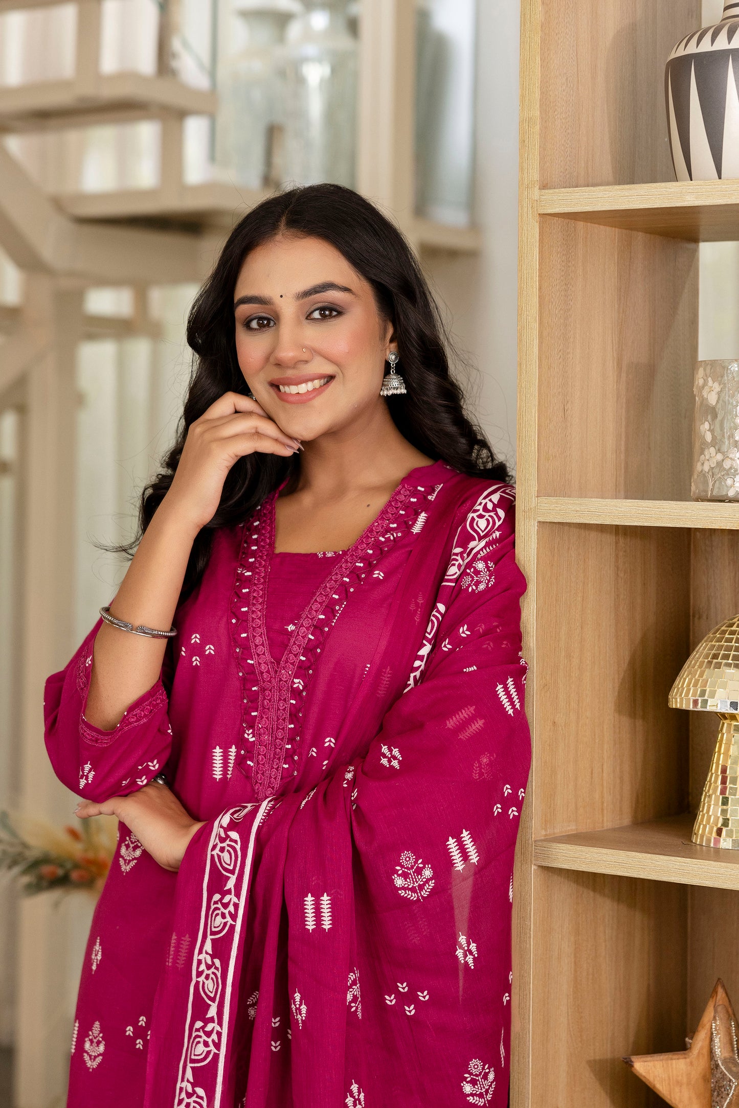 Poshart Cotton Kurta Pant Duptta Set.