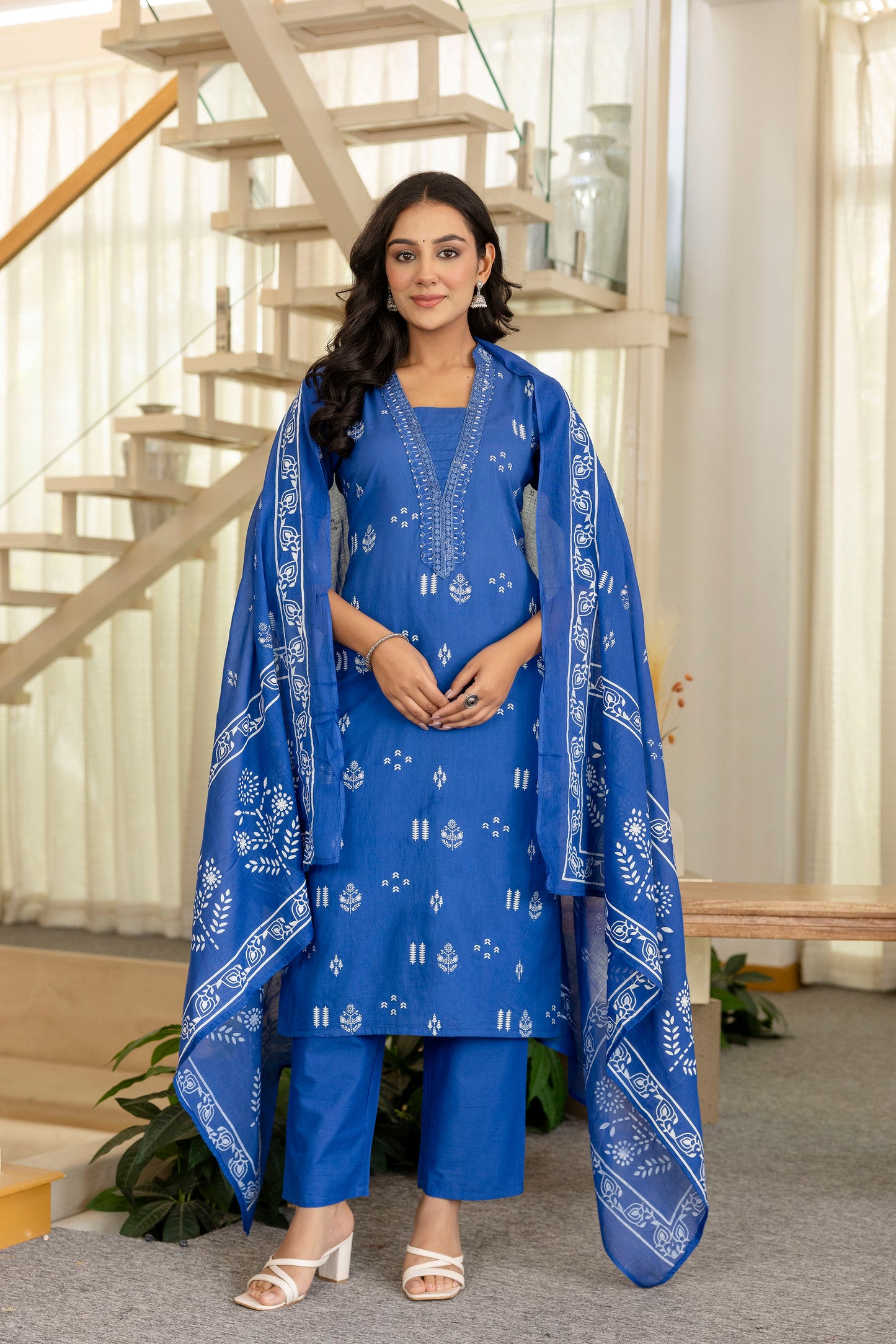 Poshart Cotton Kurta Pant Duptta Set.