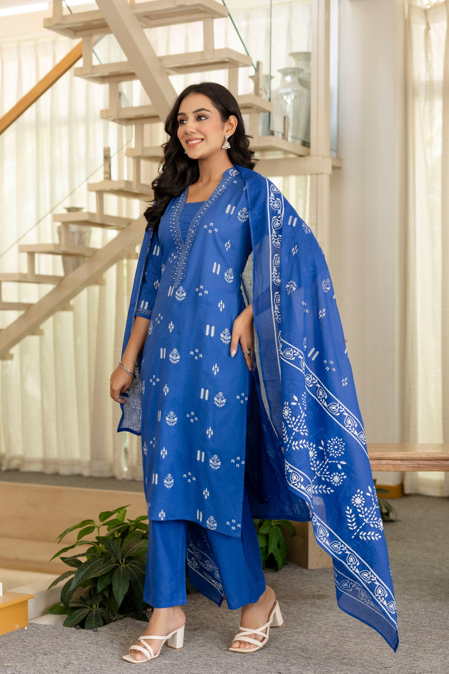 Poshart Cotton Kurta Pant Duptta Set.