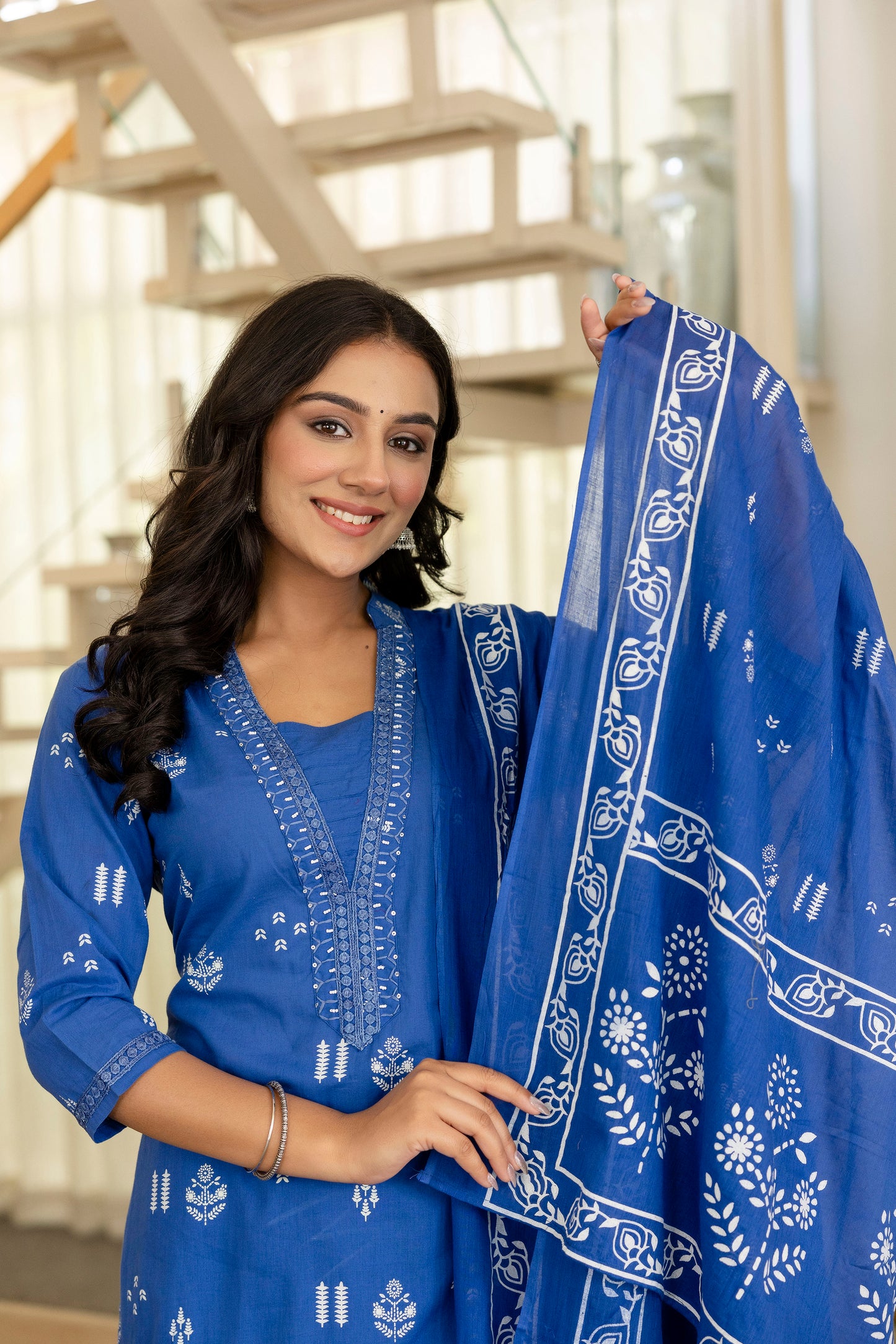 Poshart Cotton Kurta Pant Duptta Set.