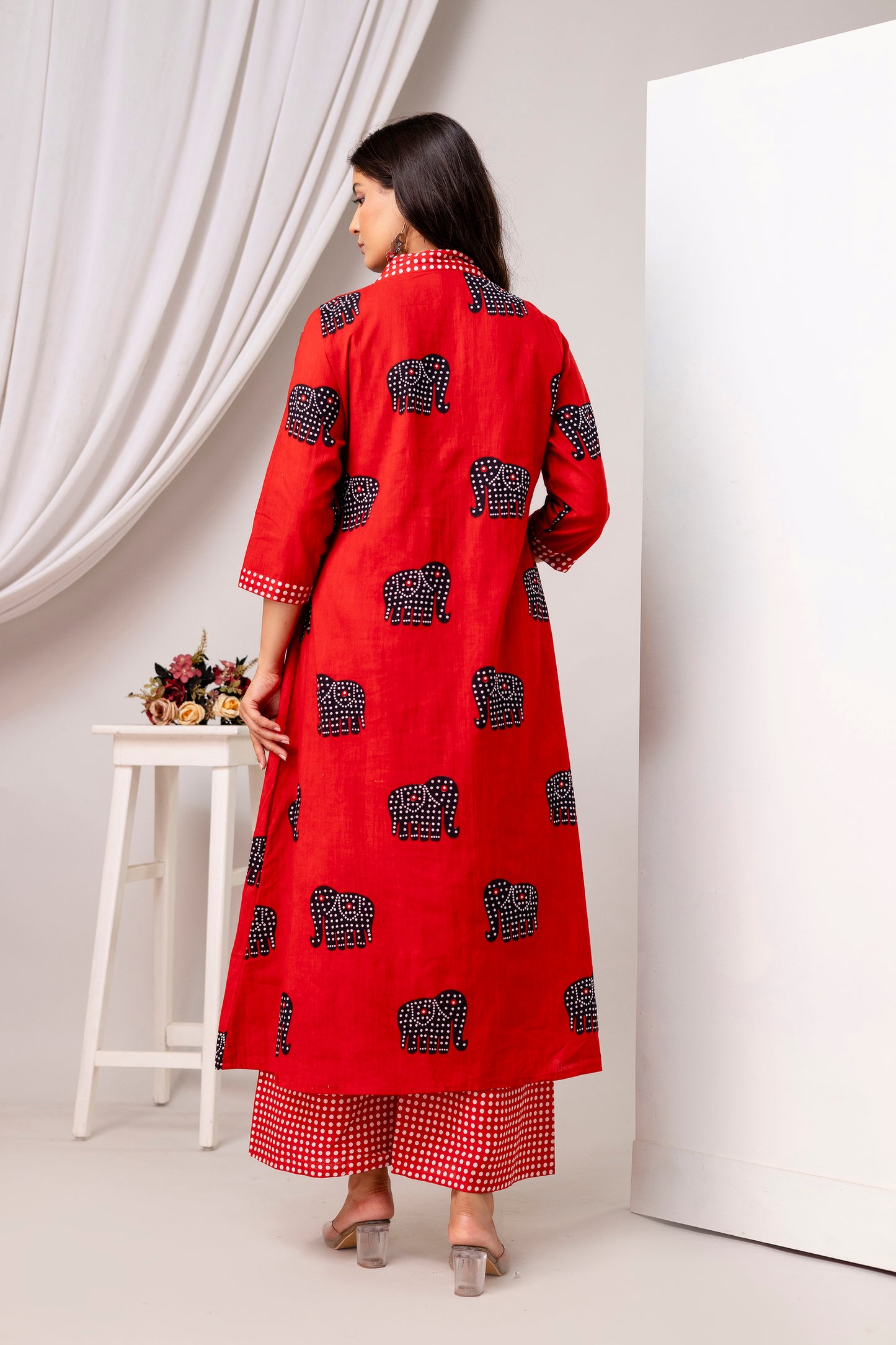 Poshart Hathi Print Cotton Kurta Pant Duptta Set.