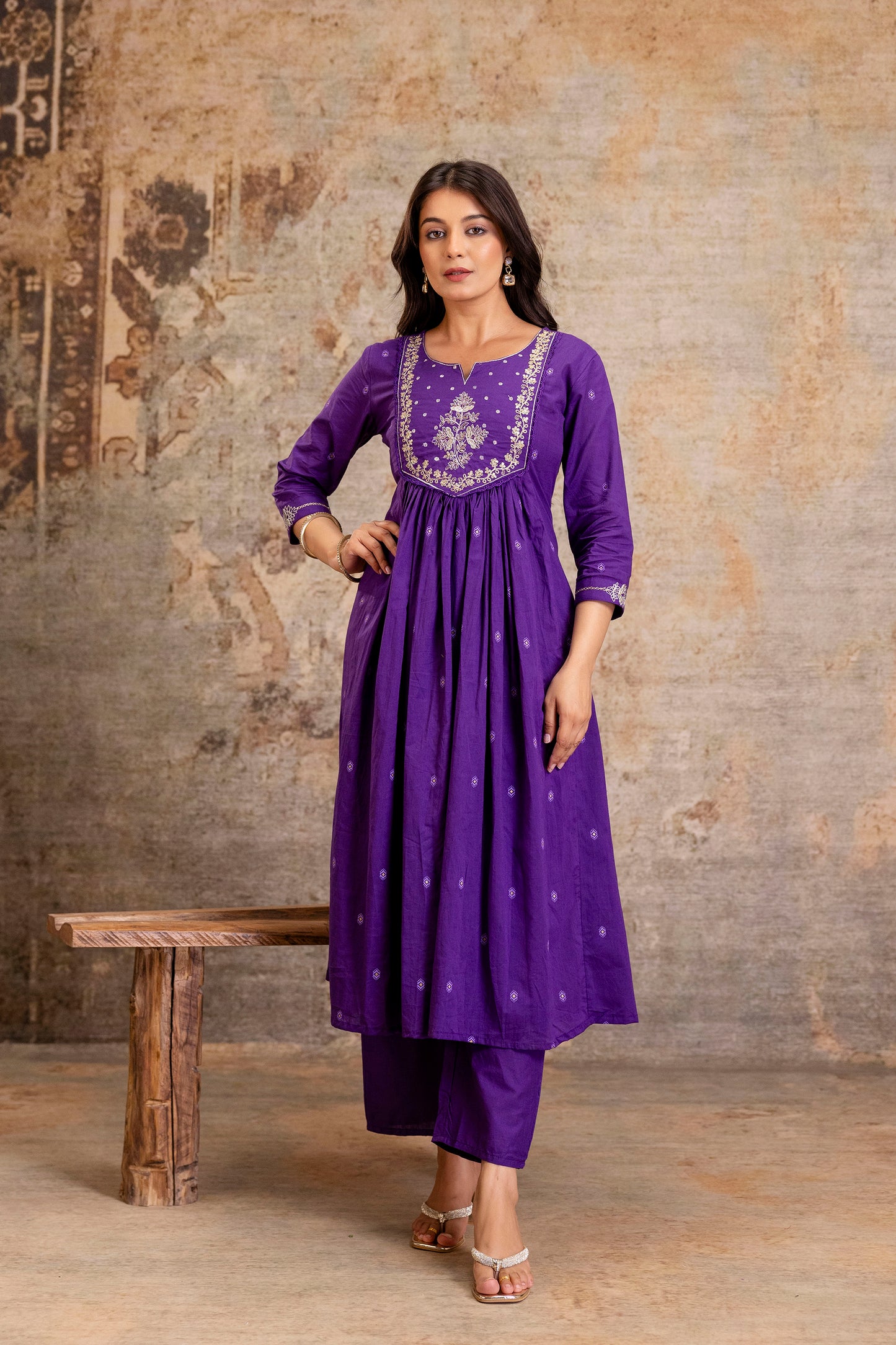 Poshart Handwork Zari Kurta Pant Duptta Set