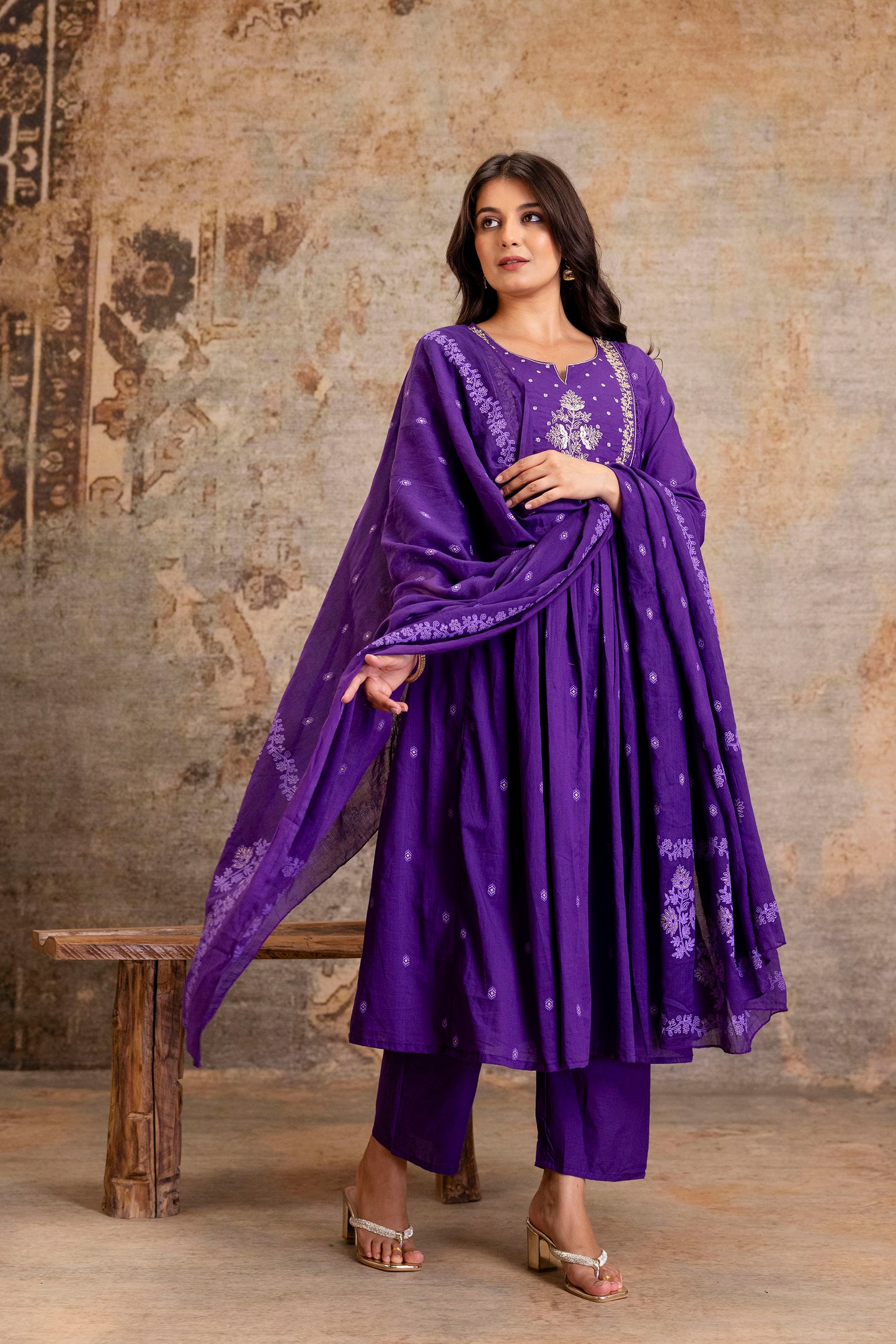 Poshart Handwork Zari Kurta Pant Duptta Set