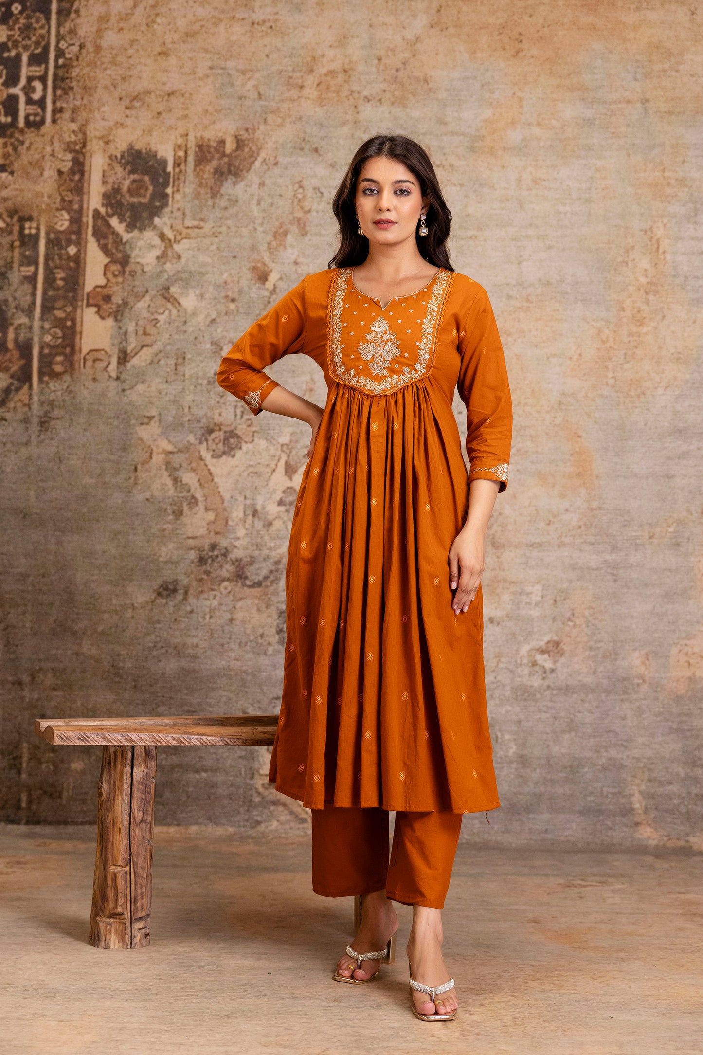 Poshart Handwork Zari Kurta Pant Duptta Set