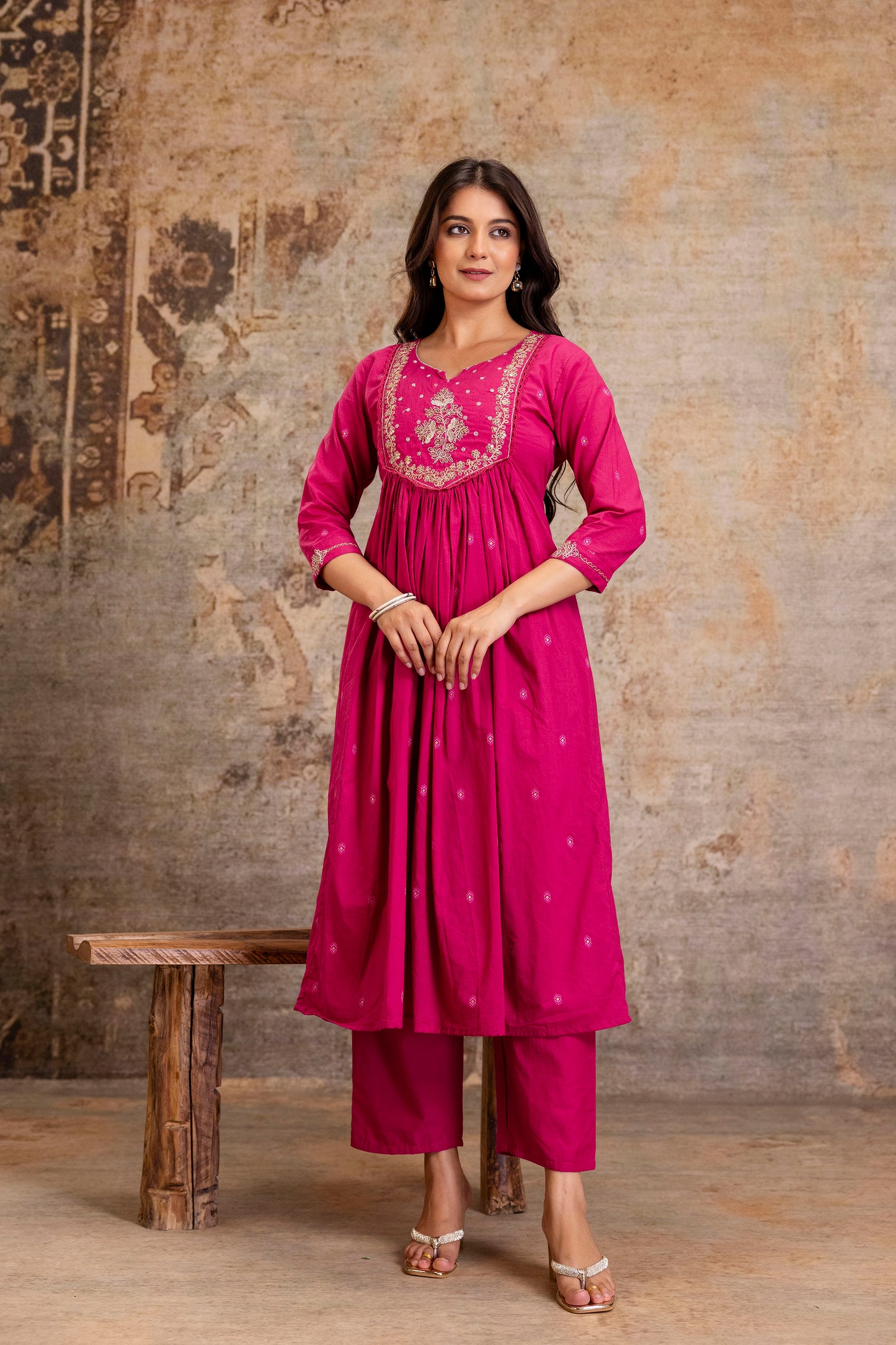 Poshart Handwork Zari Kurta Pant Duptta Set