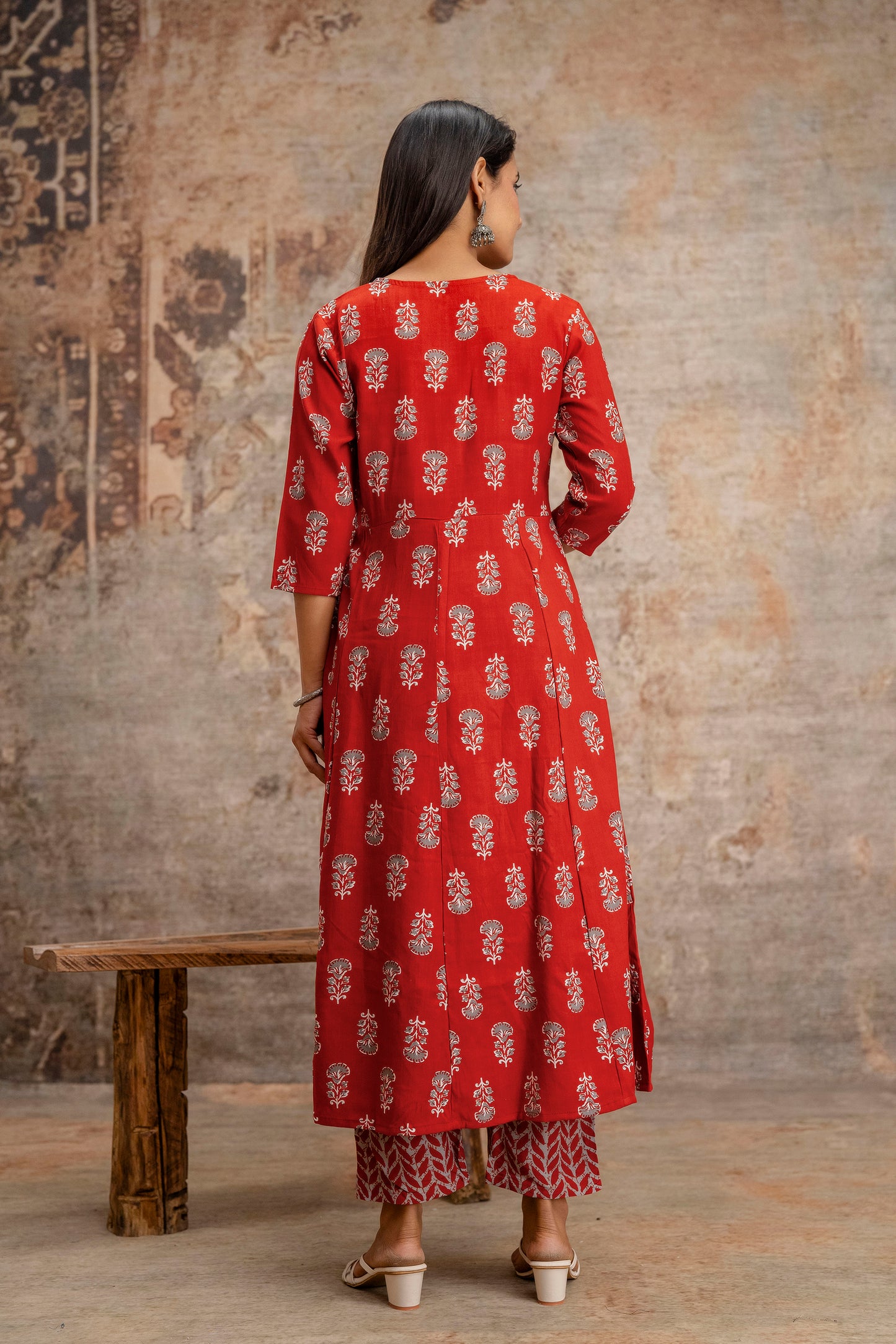 PoshArt Printed Reyon Kurta Pant Duptta Set.