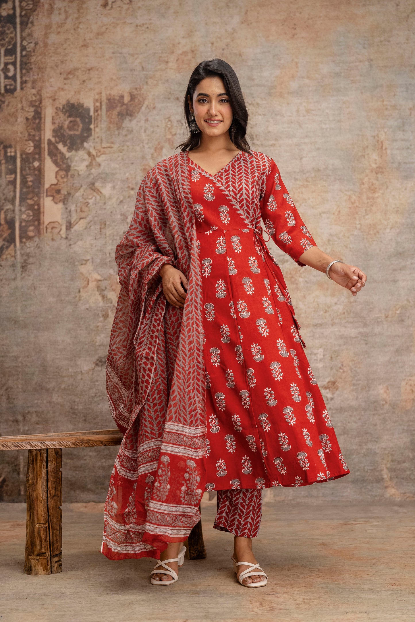 PoshArt Printed Reyon Kurta Pant Duptta Set.