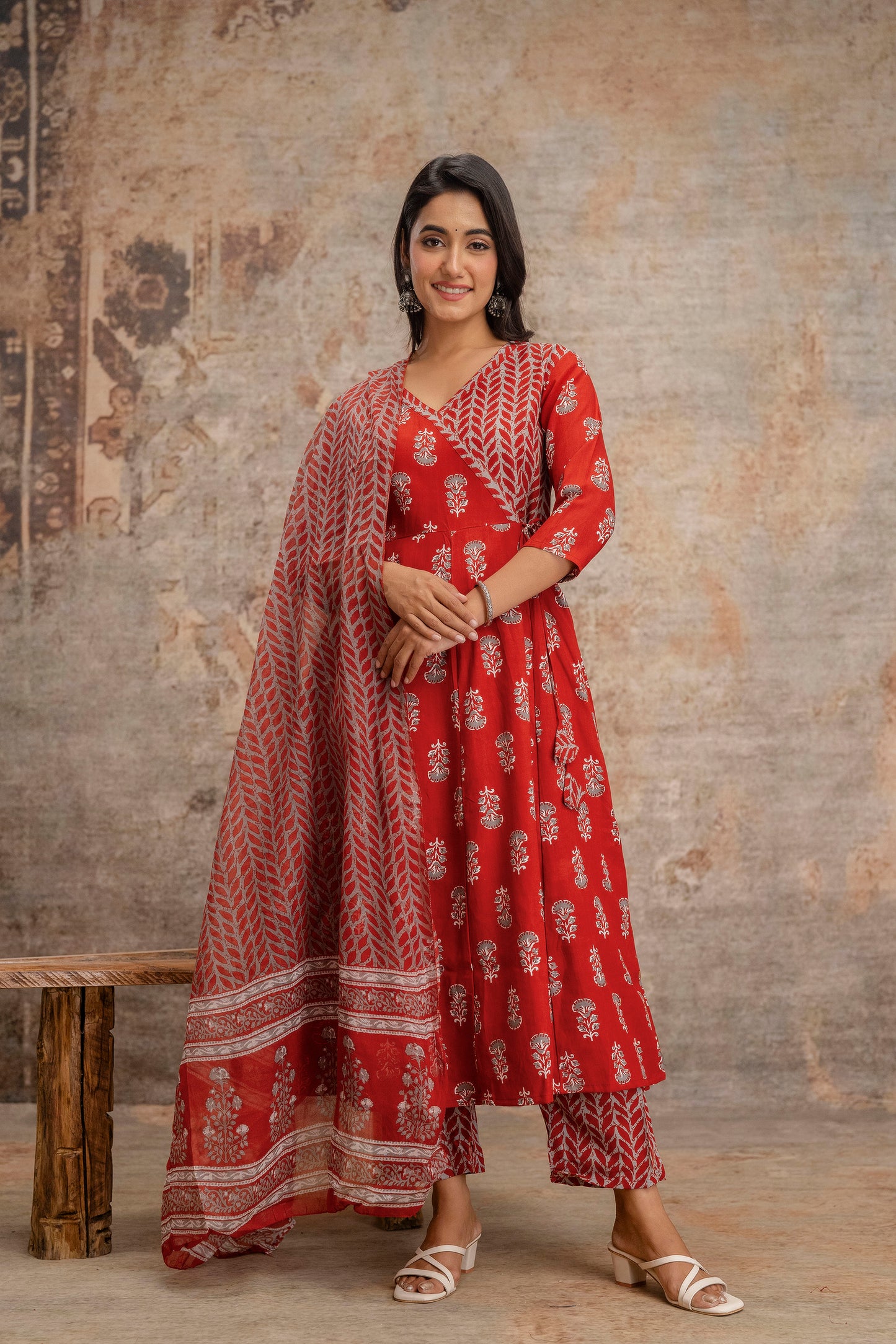 PoshArt Printed Reyon Kurta Pant Duptta Set.