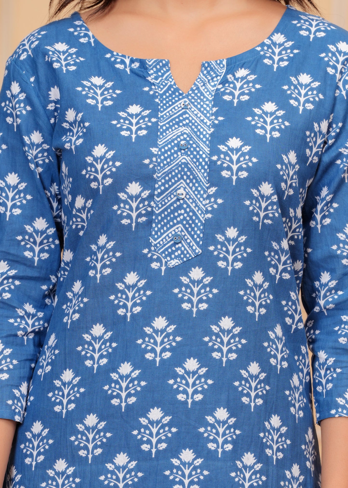 Poshart Cotton Blue Kurti Pant Duptta Set