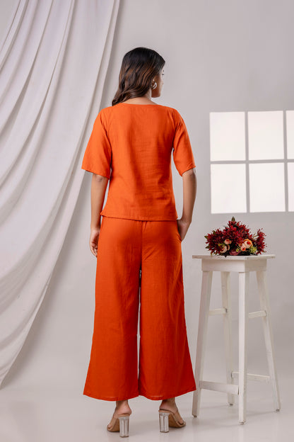 PoshArt Solid Dark Orange Co-ord set