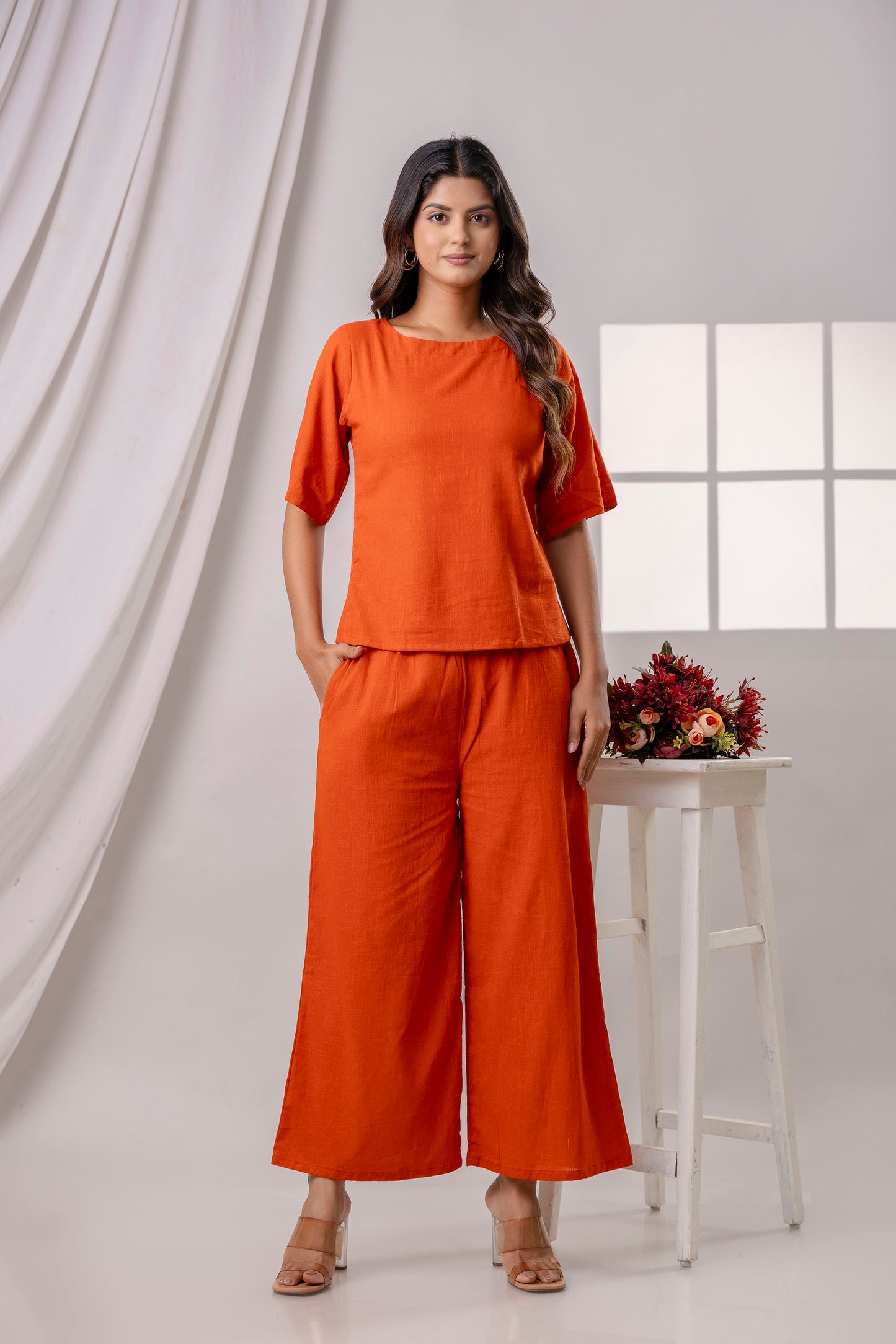 PoshArt Solid Dark Orange Co-ord set