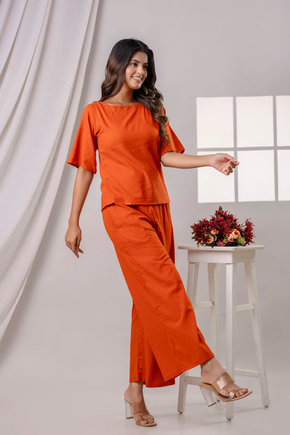 PoshArt Solid Dark Orange Co-ord set