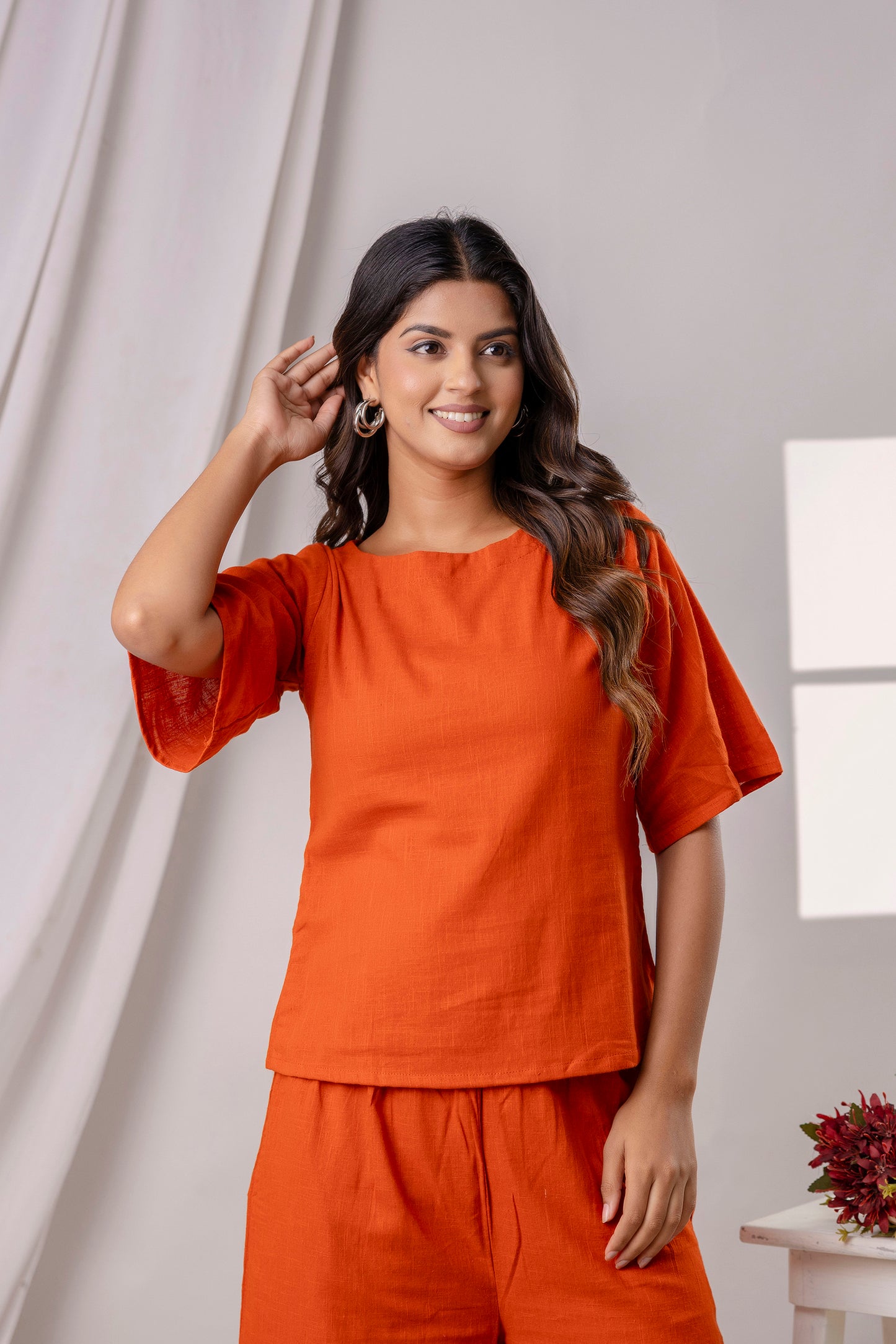 PoshArt Solid Dark Orange Co-ord set