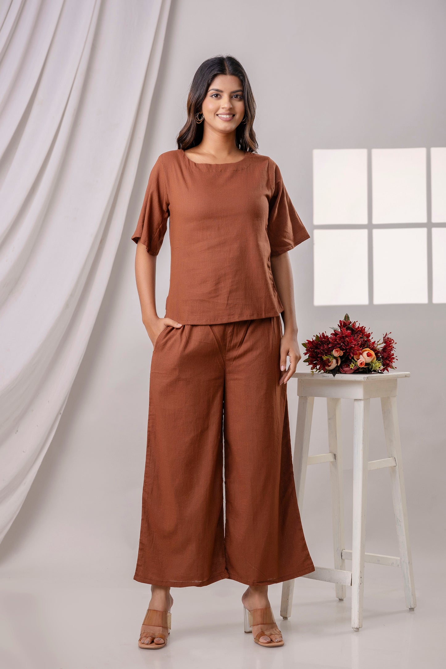 PoshArt Solid Brown Co-ord set