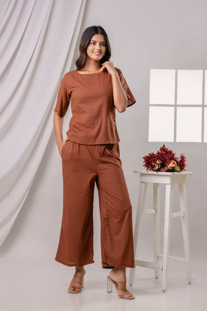PoshArt Solid Brown Co-ord set