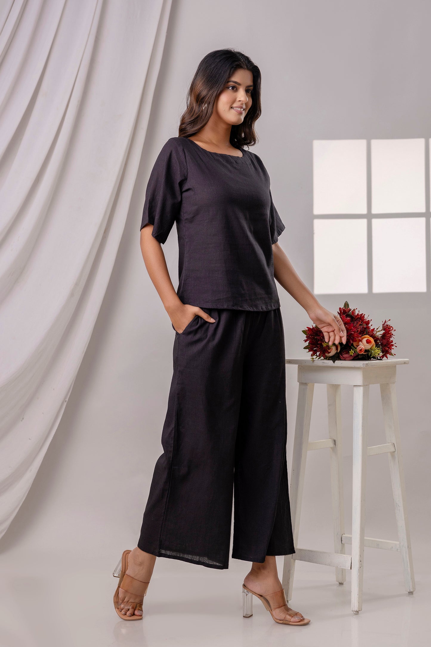 PoshArt Solid Black Co-ord set