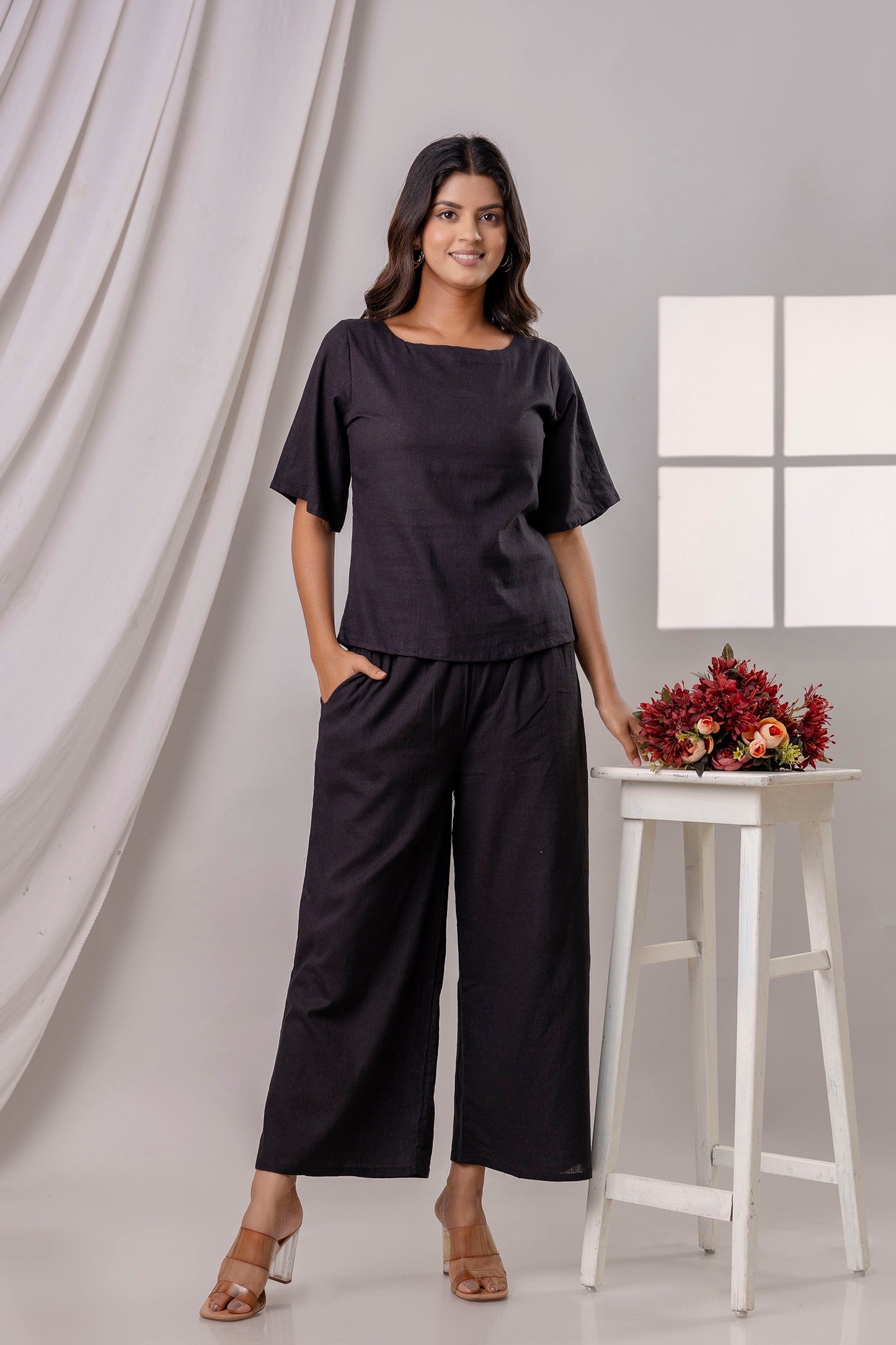 PoshArt Solid Black Co-ord set