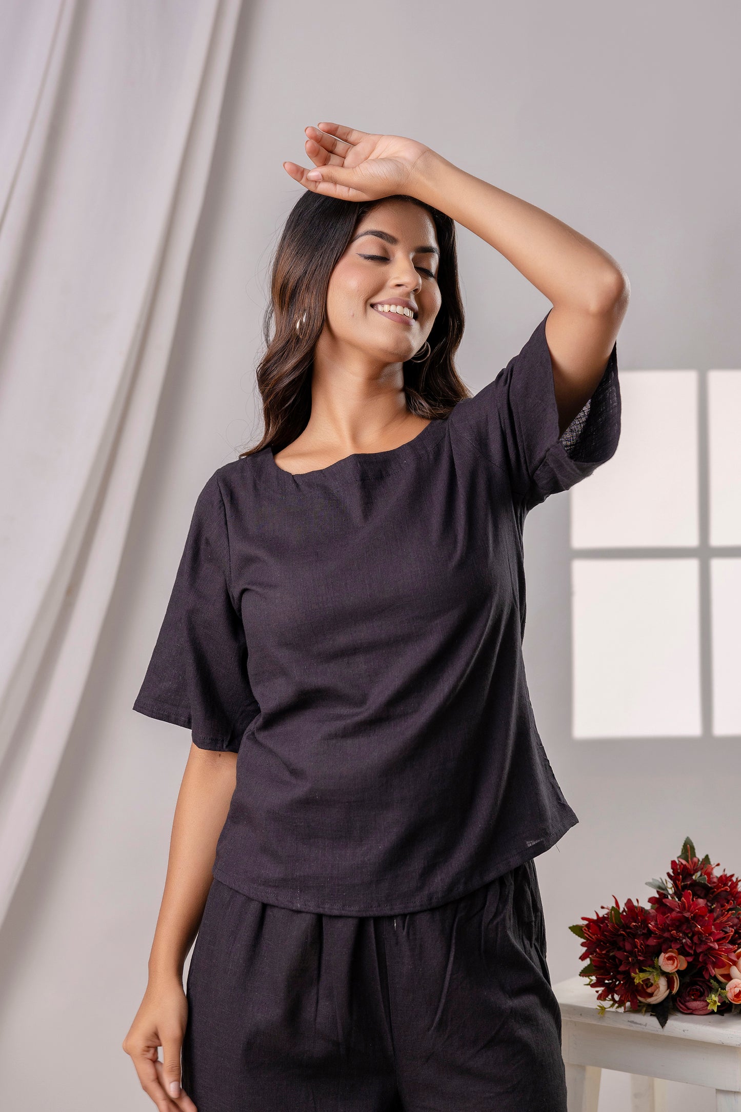 PoshArt Solid Black Co-ord set