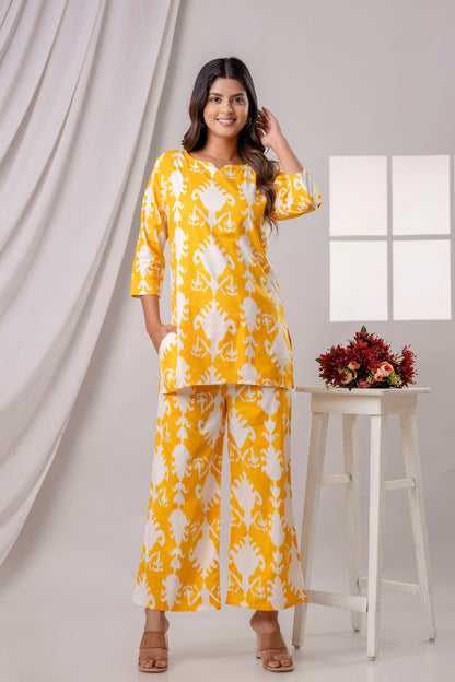 PoshArt Yellow Printed Co-ord Set