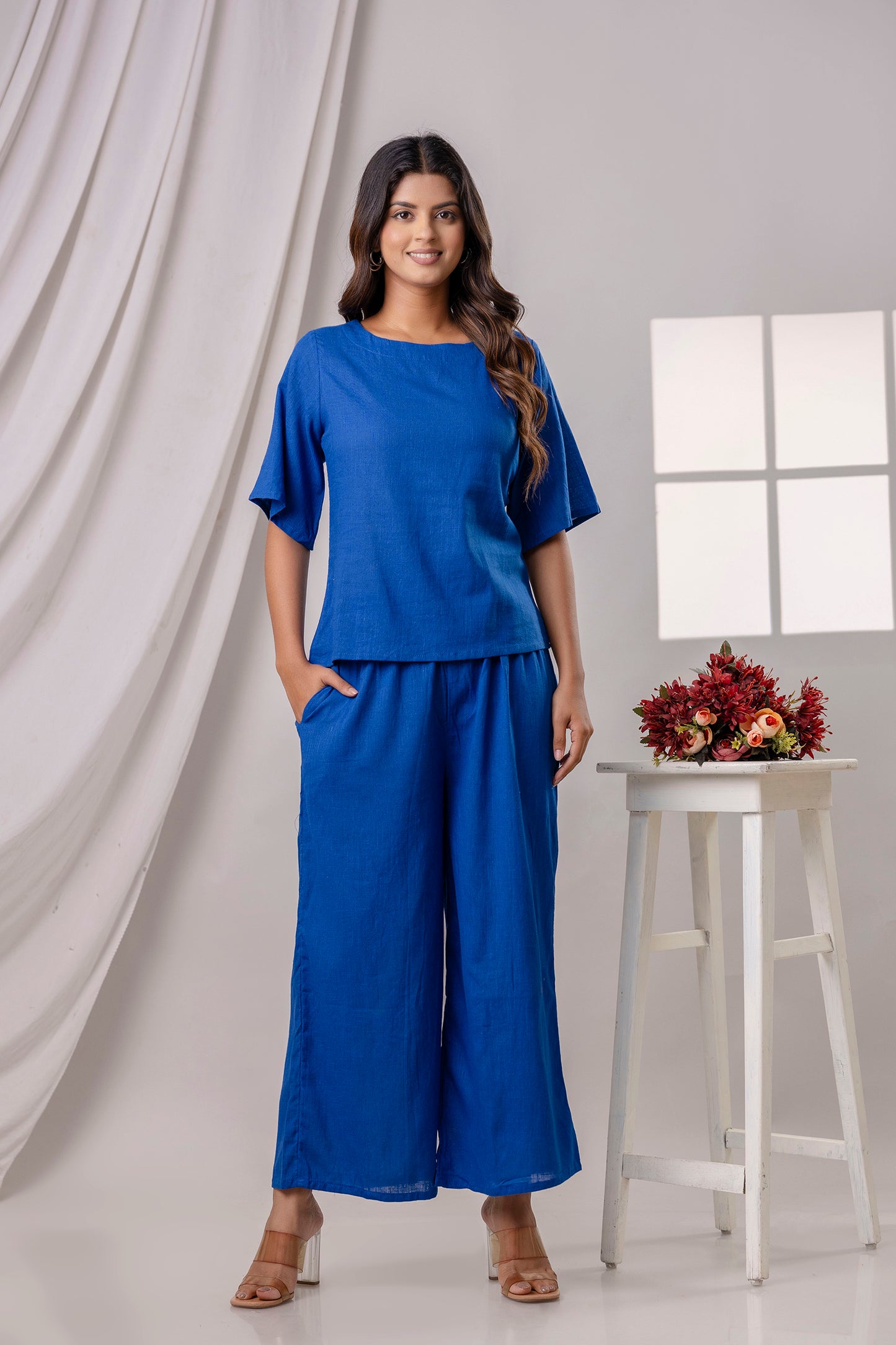 PoshArt Solid Blue Co-ord set