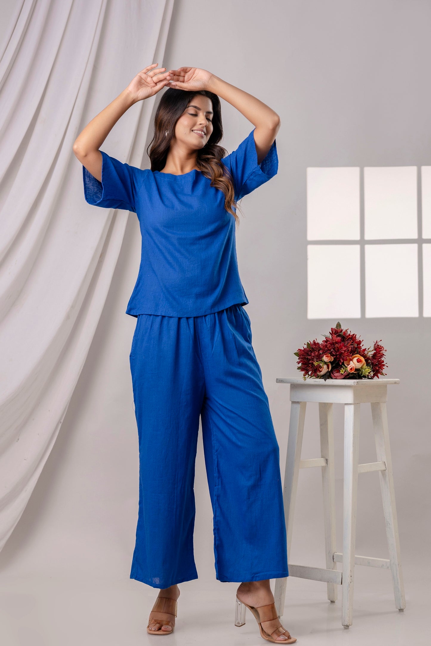 PoshArt Solid Blue Co-ord set