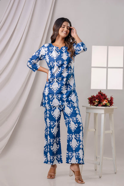 PoshArt Blue Printed Co-ord Set