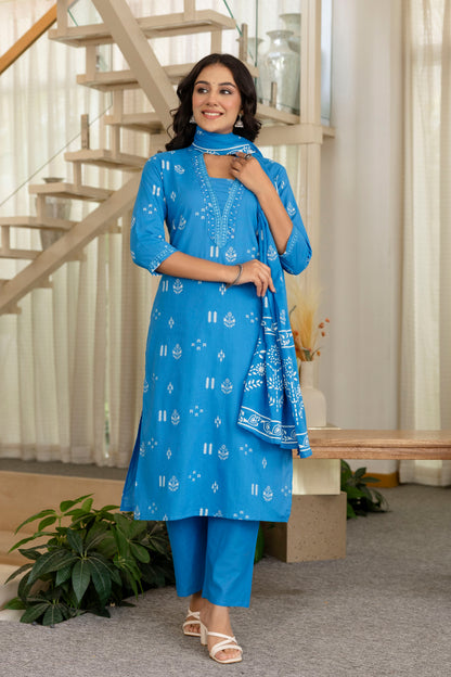 Poshart Cotton Kurta Pant Duptta Set.
