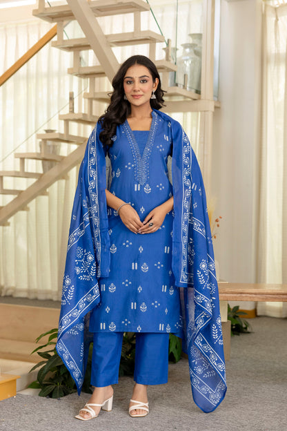 Poshart Cotton Kurta Pant Duptta Set.