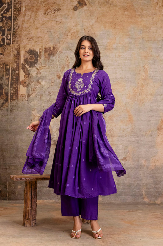 Poshart Handwork Zari Kurta Pant Duptta Set