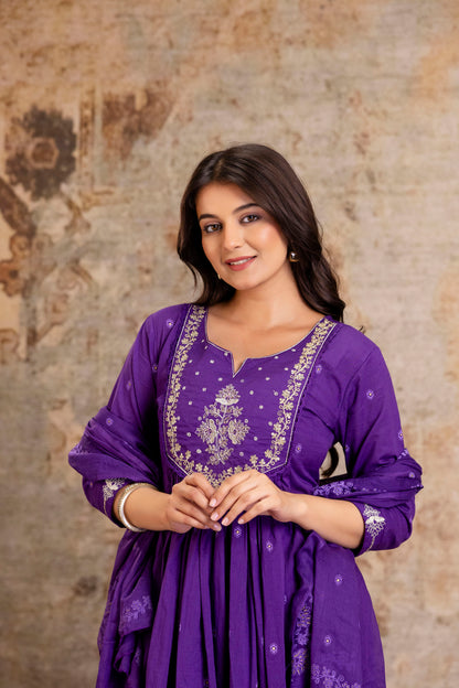 Poshart Handwork Zari Kurta Pant Duptta Set