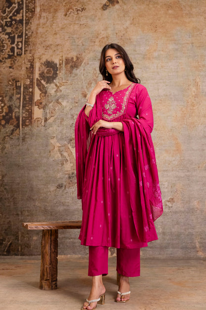 Poshart Handwork Zari Kurta Pant Duptta Set
