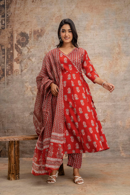 PoshArt Printed Reyon Kurta Pant Duptta Set.