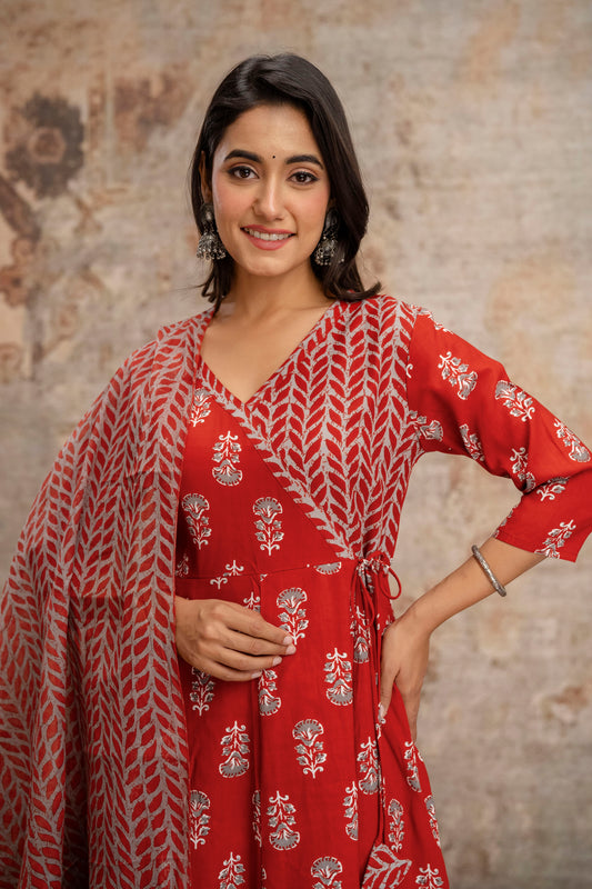 PoshArt Printed Reyon Kurta Pant Duptta Set.