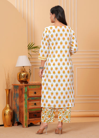 PoshArt White Printed Kurta Set