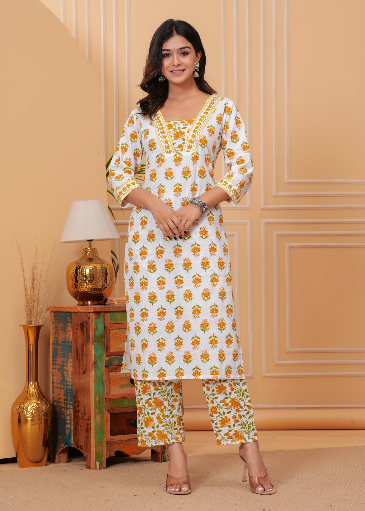 PoshArt White Printed Kurta Set