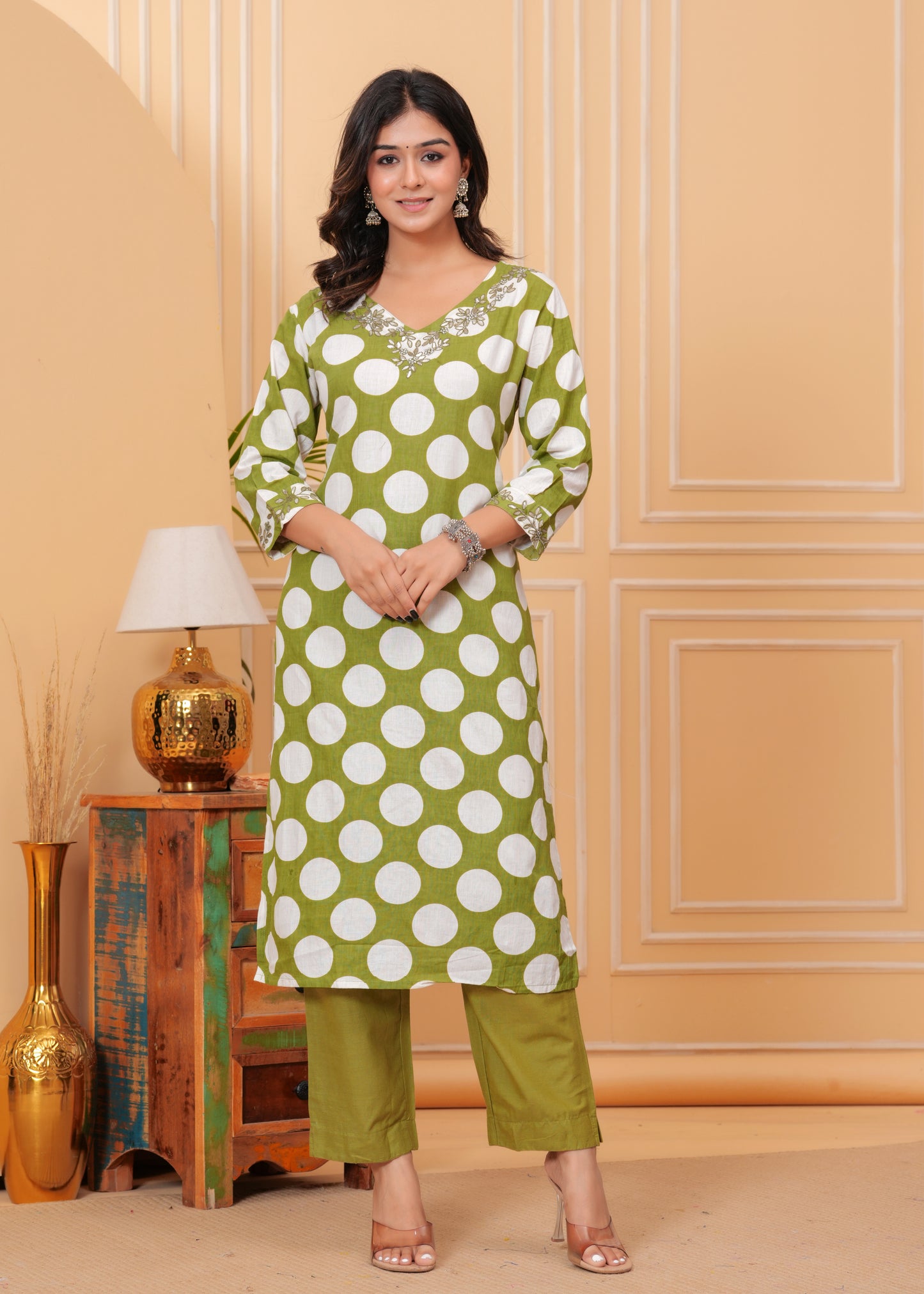 Poshart pickle Green Kurta Pant Set