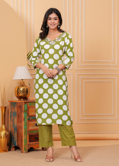 Poshart pickle Green Kurta Pant Set