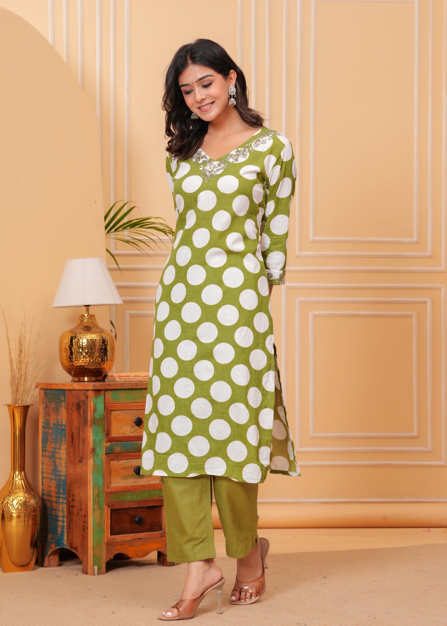 Poshart pickle Green Kurta Pant Set