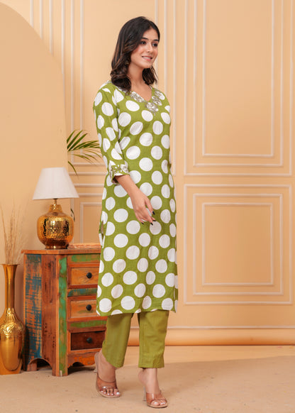 Poshart pickle Green Kurta Pant Set