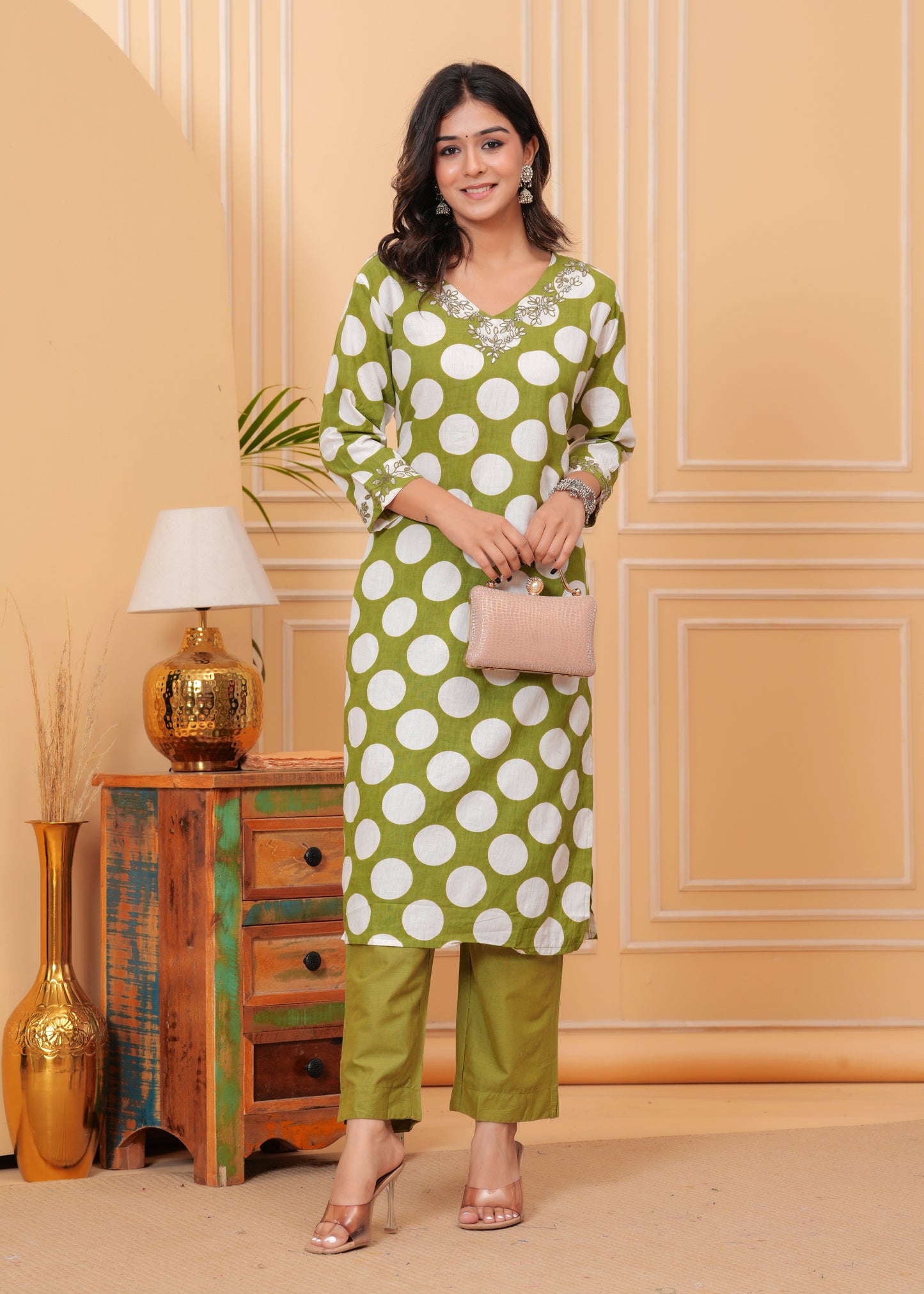 Poshart pickle Green Kurta Pant Set