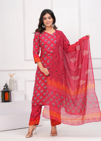 Poshart Ruby Red Kurta duptta set