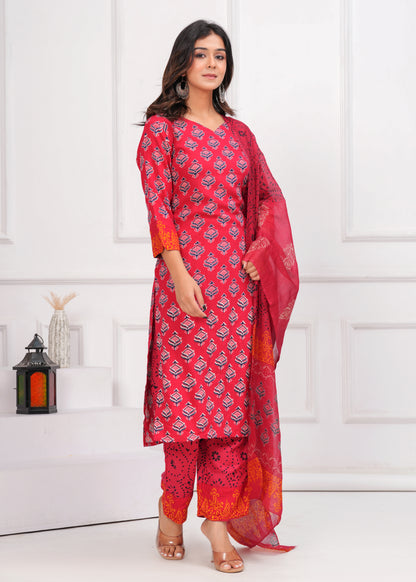 Poshart Ruby Red Kurta duptta set