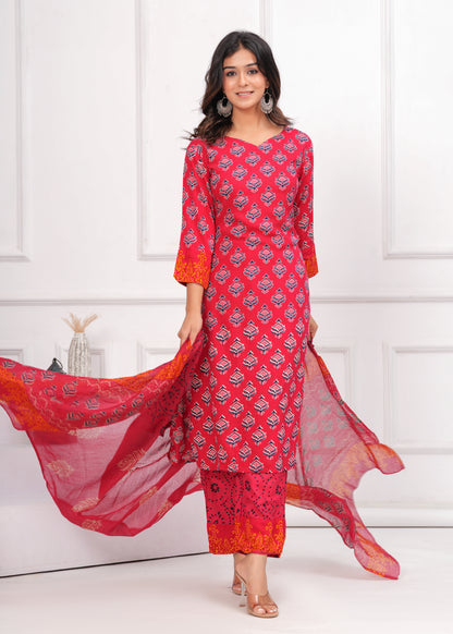 Poshart Ruby Red Kurta duptta set