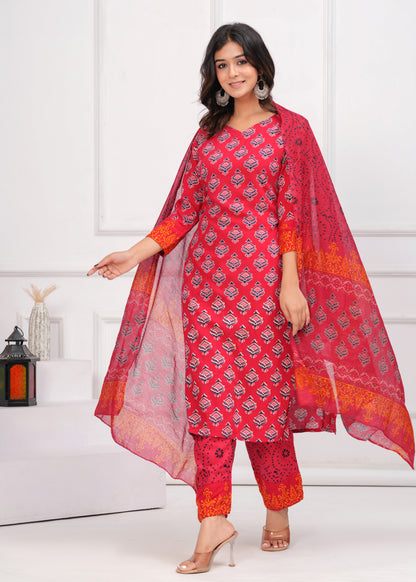 Poshart Ruby Red Kurta duptta set