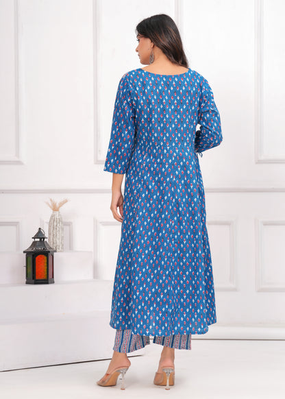 Poshart Steel Blue Kurta Set With Zari Work