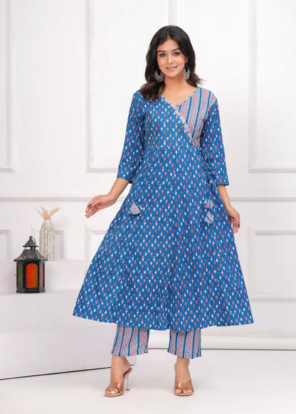 Poshart Steel Blue Kurta Set With Zari Work