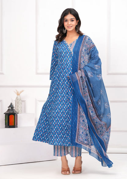 Poshart Steel Blue Kurta Set With Zari Work