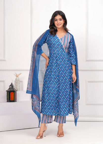 Poshart Steel Blue Kurta Set With Zari Work