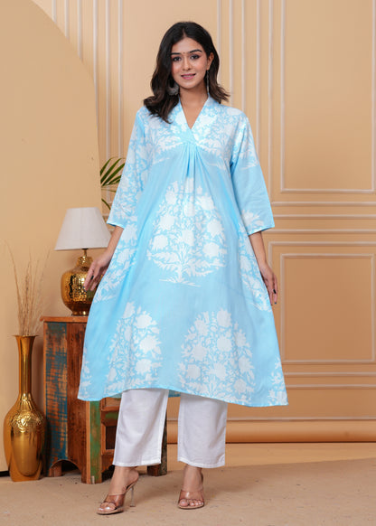 PoshArt Light Sky Blue Kurta Set